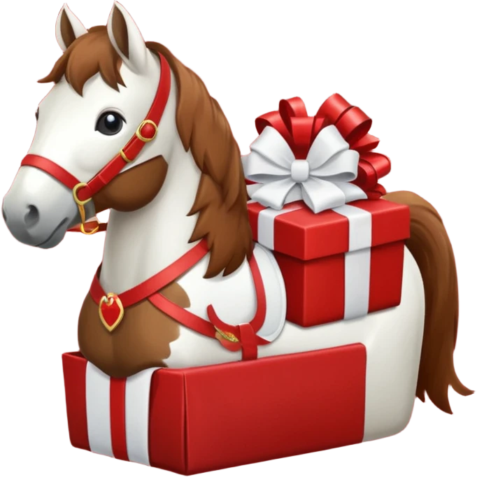 a New Year's horse with a red saddle, which has a red gift box with a white bow on the saddle emoji