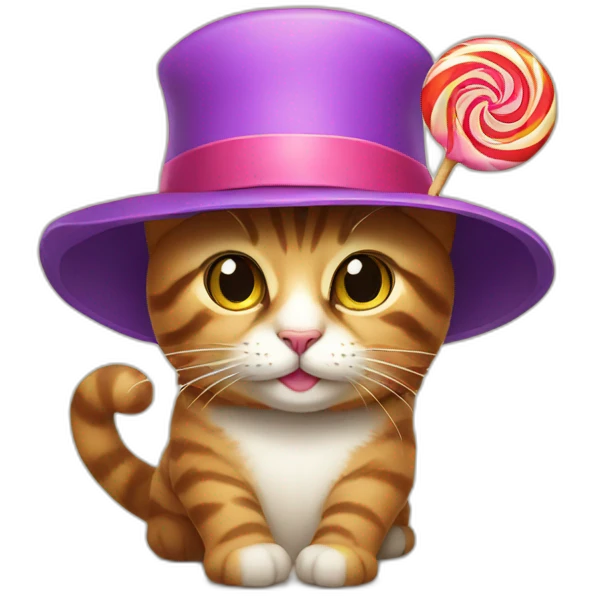 cat with a hat and a lollipop emoji