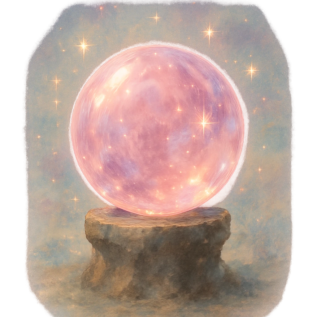 pink crystal orb, dreamy lighting, mystical and magical emoji