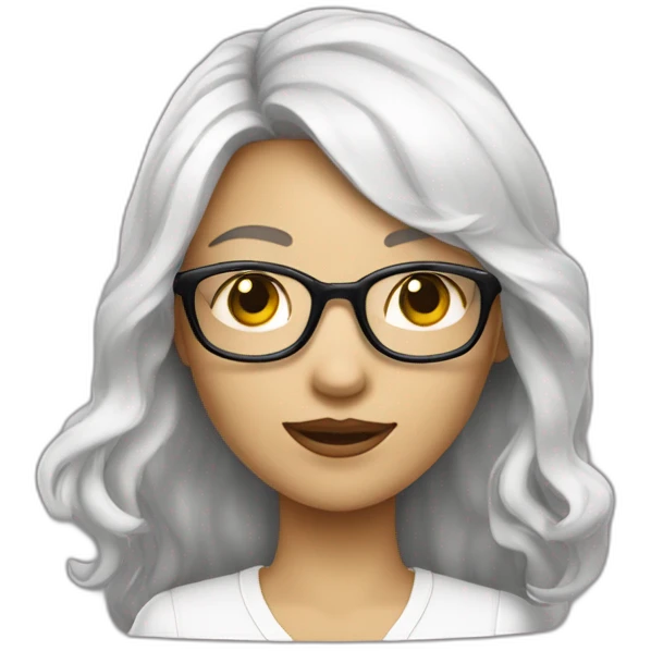 Fille blanche cheveux noirs longs ondulés et lunettes de vue emoji