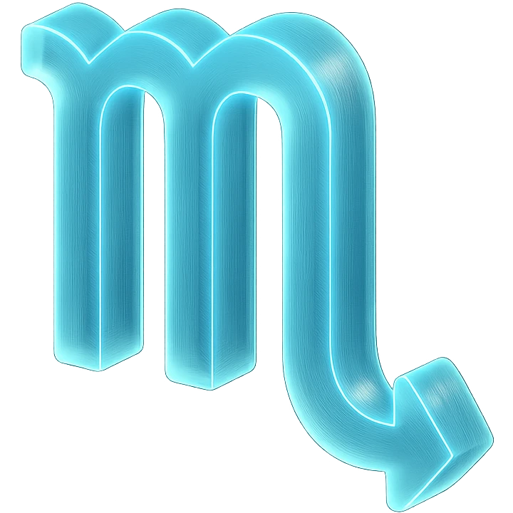 "A minimalistic glowing zodiac symbol ♏, centered on a dark cosmic background, symbol color #00d9ff, clean design, modern and luminous" emoji