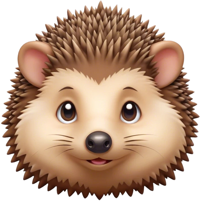 Cinematic Cute Hedgehog Portrait Emoji, Head tilted playfully and inquisitively, featuring a fluffy, spiky brown Fur with an irresistibly cute, round face and tiny ears, round, sparkling eyes filled with curious wonder, Simplified yet irresistibly adorable features, highly detailed, glowing with a warm, friendly glow, high shine, affectionate and quirky, stylized with a touch of woodland whimsy, bright and endearing, soft glowing outline, capturing the essence of a mischievous yet loving hedgehog, so playful it feels like it could roll out of the screen and into your arms! emoji
