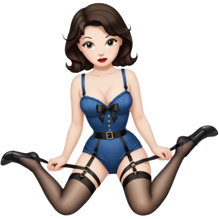 brunette pinup girl in hogtied bondage with stocking emoji
