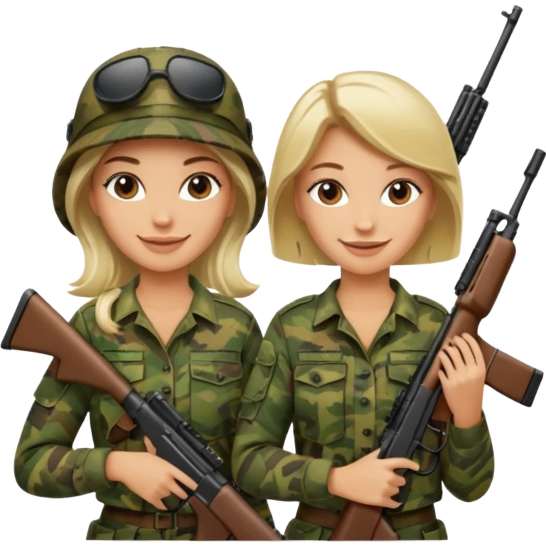 Brunette and blonde female hunting friends emoji