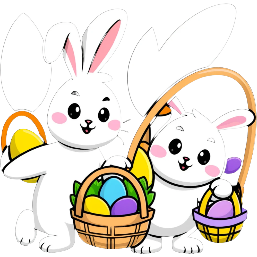 Group of Easter bunnies with Easter baskets full of eggs emoji