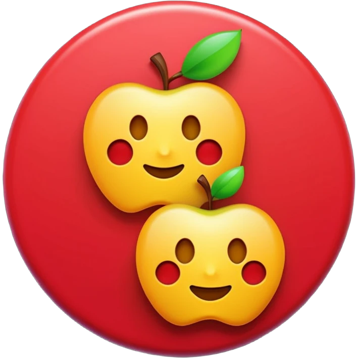 Two simple solid circles in Apple Emoji style, minimalist design, vibrant colors, no details, high contrast, clean edges, 3D glossy effect emoji