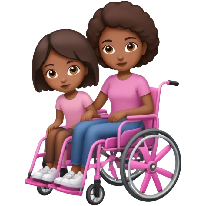 One dark brown sister pushing her brown sister in a pink wheelchair emoji