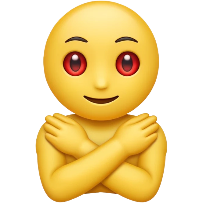 crate a yello emoji folding its arms with red eyes emoji