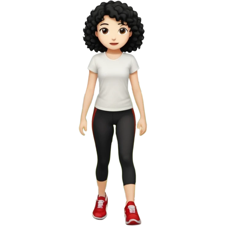 generate a pretty bratz fair skinned girl with curly black hair wearing a white tshirt trekking on a hill with red sneakers on and black leggings emoji