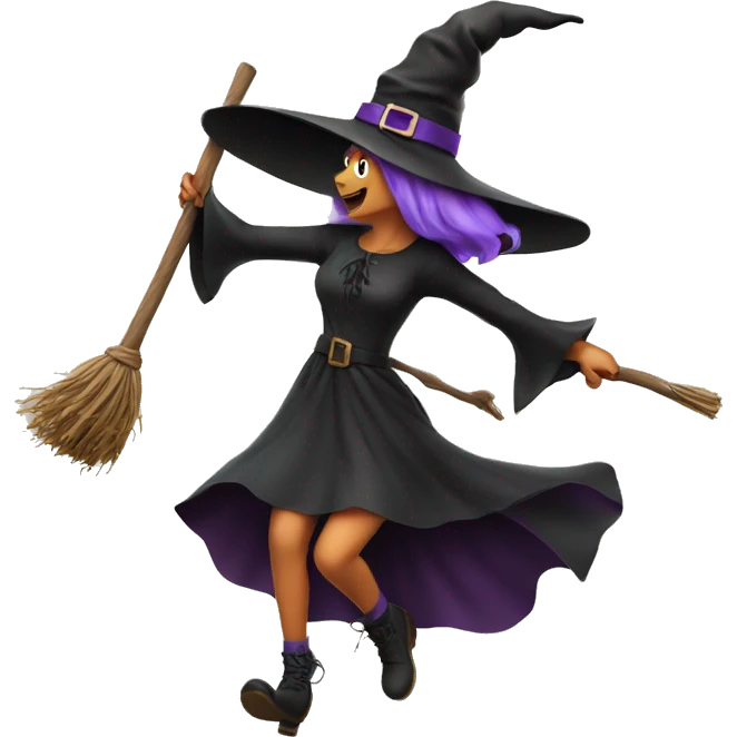 witch, flying to the left on a broom, throwing candy. emoji