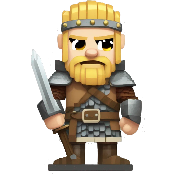 Scandinavian Viking waist-deep with a sword in his hand and an angry mood in pixel art emoji