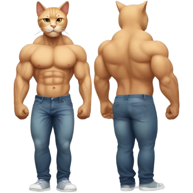 Man cat with huge muscles full body emoji