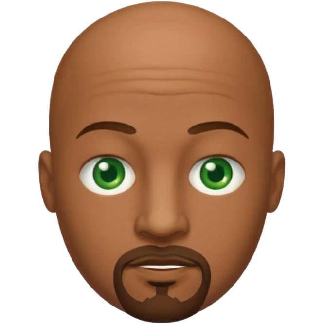 bald man's face, with brown goatee and green eyes, oval face, rounded, big emoji