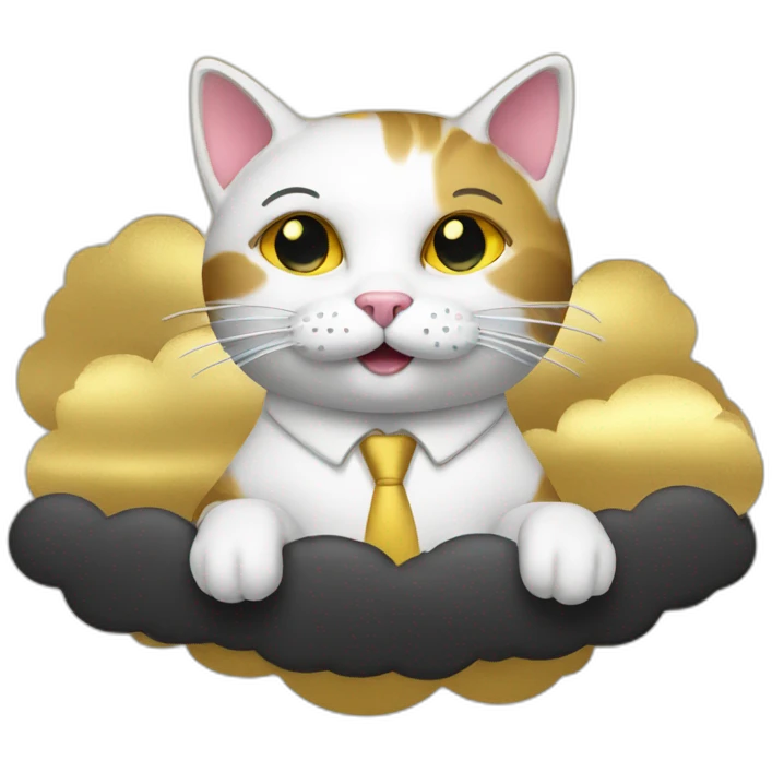 cat secretary sitting on top of the gold cloud emoji