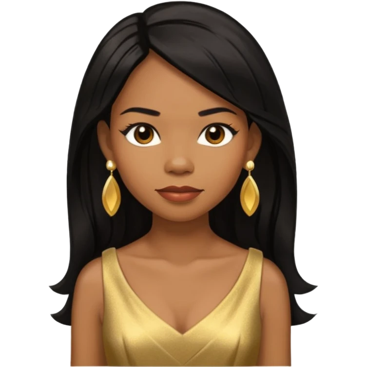 Michelle Williams R&B Singer, Long Black Hair, Medium Dark Skin, Brown Eyes, Gold Dress with earrings emoji