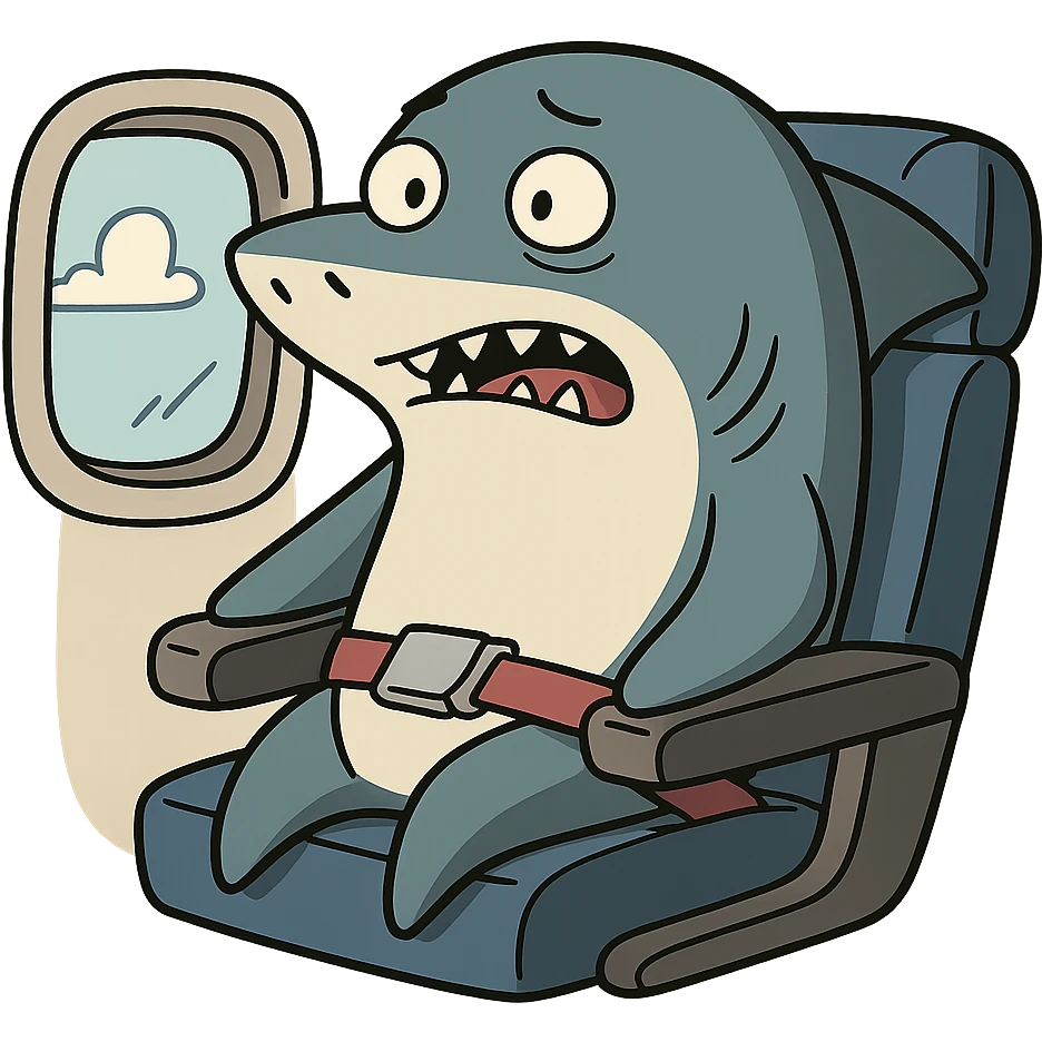 flat toon style shark on an airplane emoji