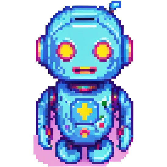 ChatGPT, pixel art, retro style, digital chatbot, bright colors emoji