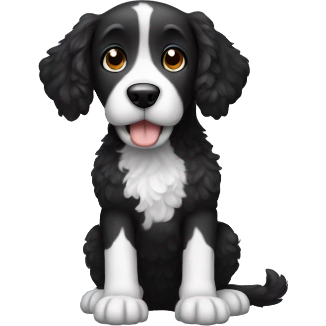 Black doodle dog with white belly and white paws  emoji