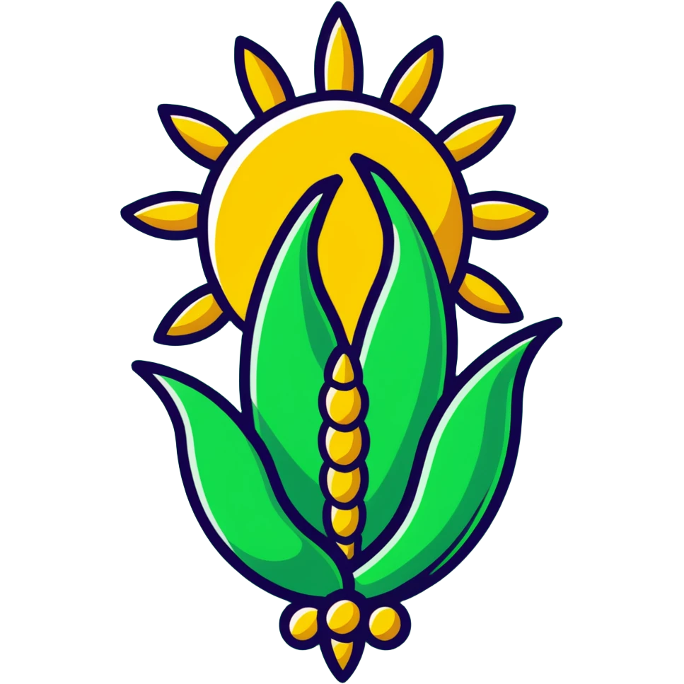 Minimalist Maya corn and sun symbols as message indicators, only white and deep green colors, flat design with clean lines emoji