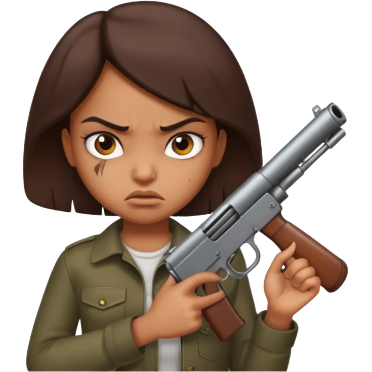 angry brown girl holding big gun emoji