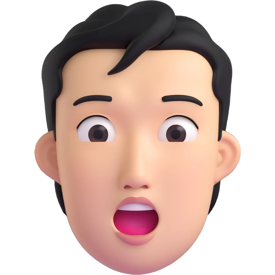 Asian man with a semi-open mouth, neutral expression emoji