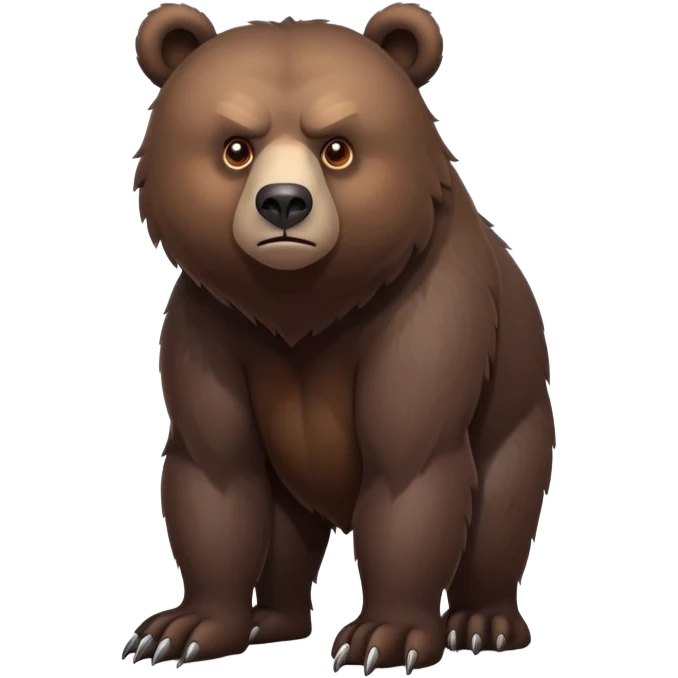 Intimidating dark brown bear on four legs with serious expression, fierce eyes, natural stance, realistic details emoji