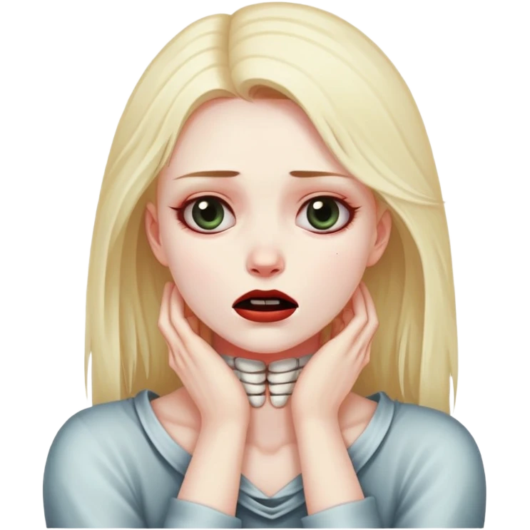 girl putting her hands on her neck with the death face emoji