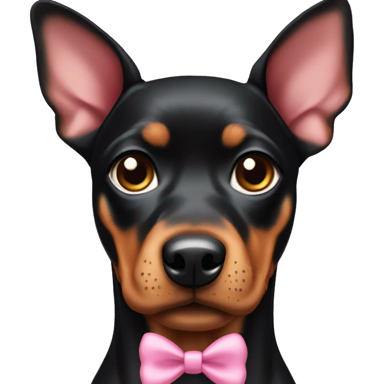 black tan pinscher big ears pink bow on ear emoji