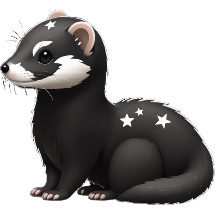 void ferret, minimalist, black silhouette with subtle star patterns, glowing white eyes emoji