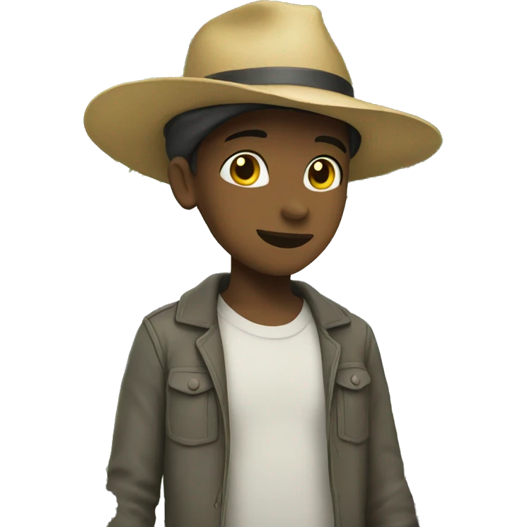 boy with hat by tree holding flowers behind back emoji