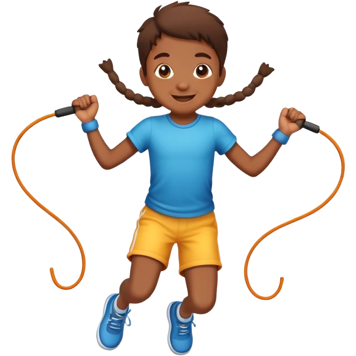 child jumping rope, cheerful expression emoji