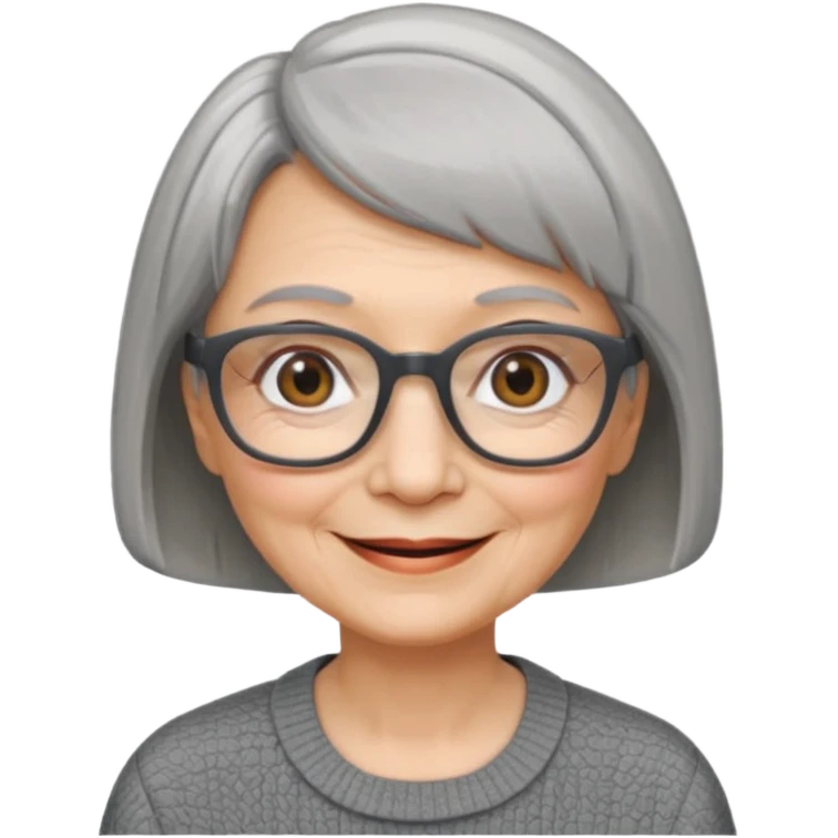 Old woman square glasses short gray straight hairstyles bob emoji