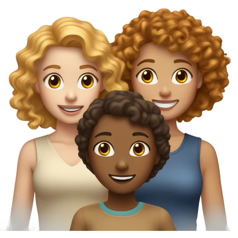 A blonde strait haird girl standing next to a ginger curly haird girl standing next to a wavy brown haird girl. They all have light skin and are posing for a selfie. emoji