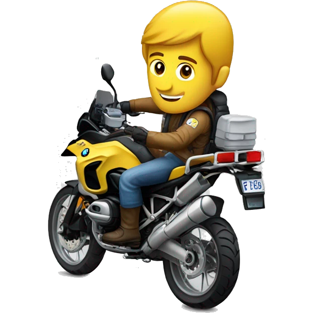 man driving a yellow bmw f750gs emoji