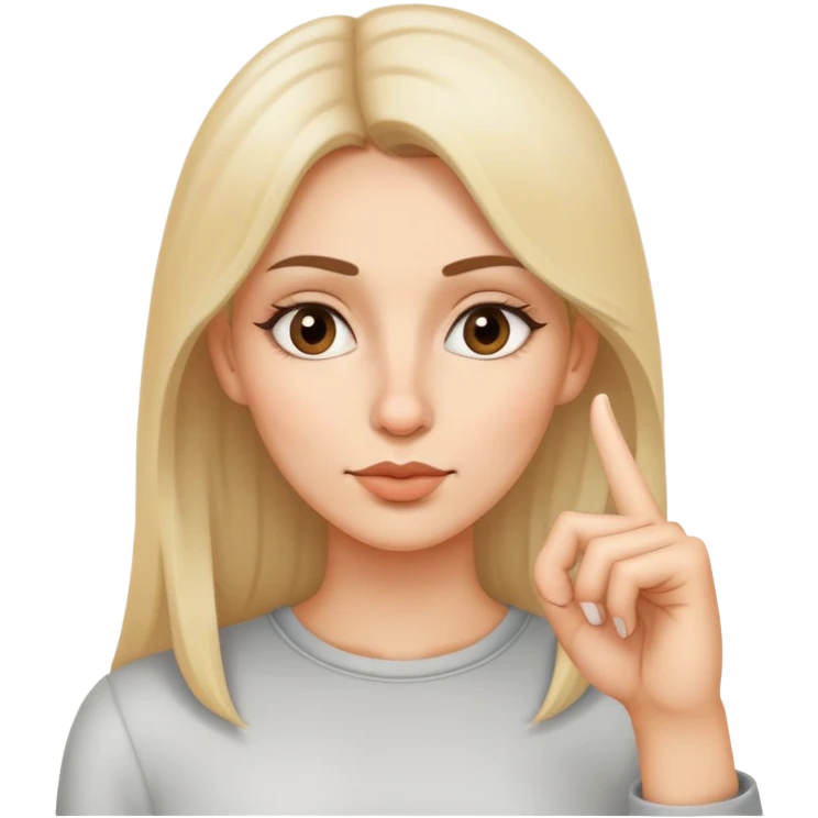 Woman touching the tip of her nose with her index finger emoji