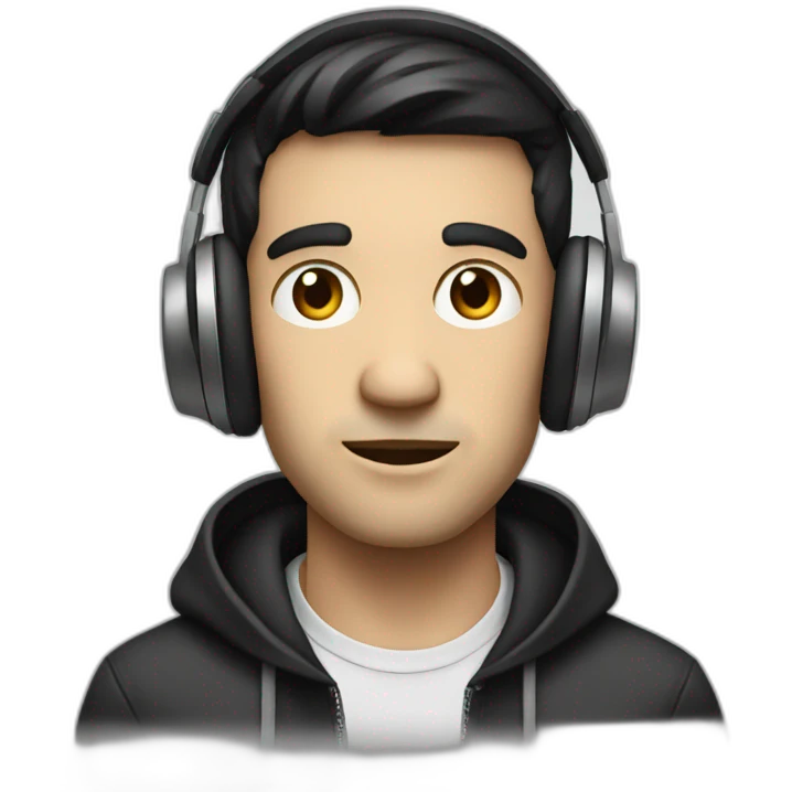 White music producer with dark hair and a 5 o’clock shadow, wearing headphones emoji