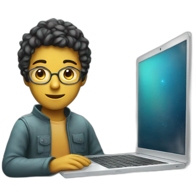 a glass boy who is a programmer with laptop , short hari emoji