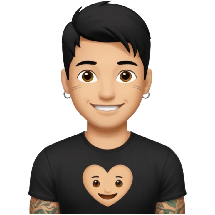 A man in tattoos handsome with flirty smile till legs black hair emoji