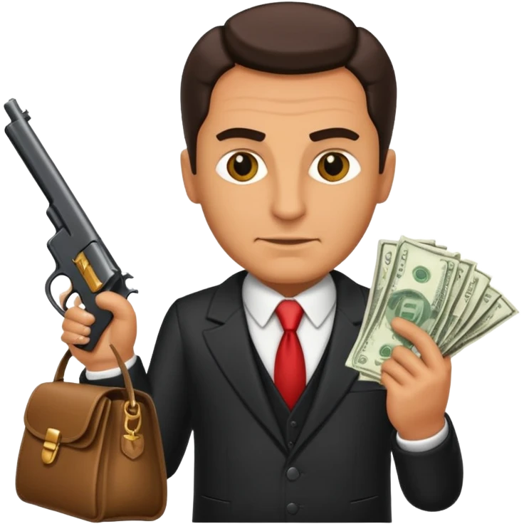 A rich mafia holding a gun on his hand and a bag of money emoji