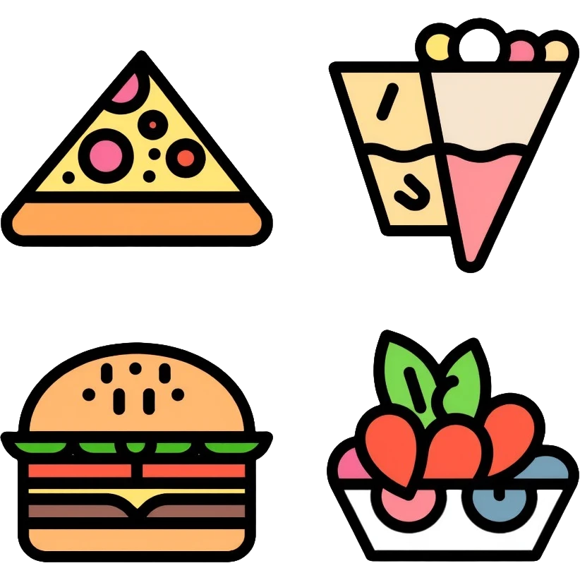 food icon set with pizza, burger, and salad emoji