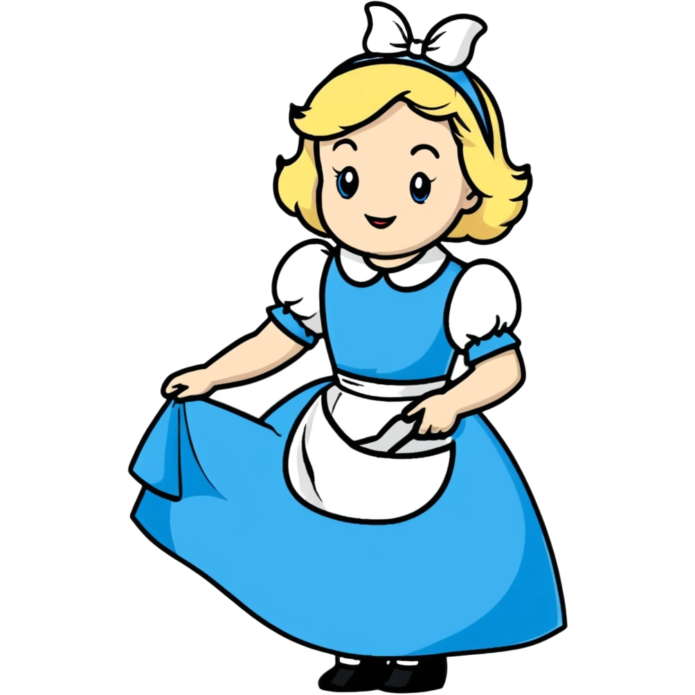Disney's animated Alice in Wonderland performing a curtsey in her blue dress with white apron emoji