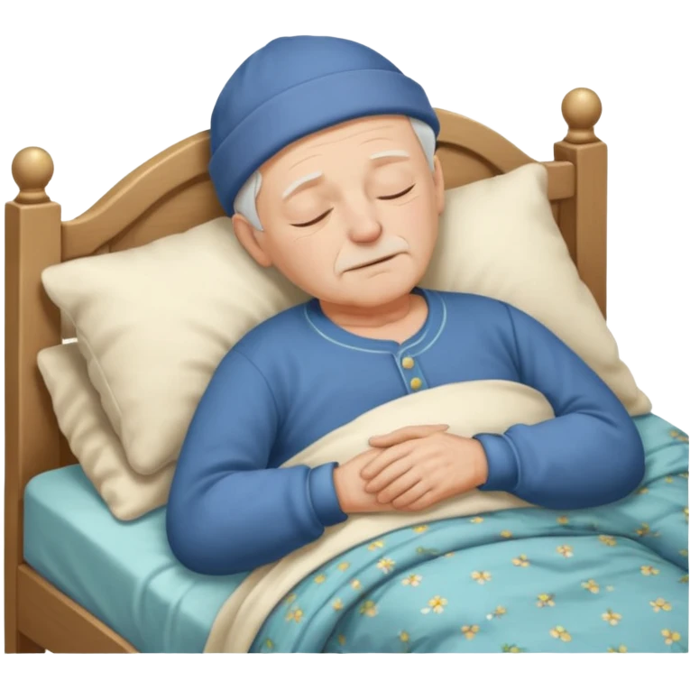 Un homme âgé qui dort paisiblement Les yeux fermés dans son lit il Es seul sans enfant emoji