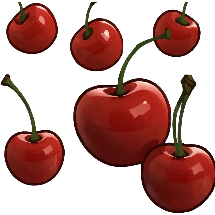 3D style pair of glossy red cherries with green stem emoji