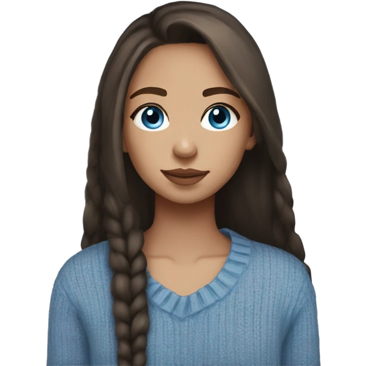light skin, dark brown hair, blue eyes, long straight hair, girl wearing aesthetic sweater, goasses  emoji