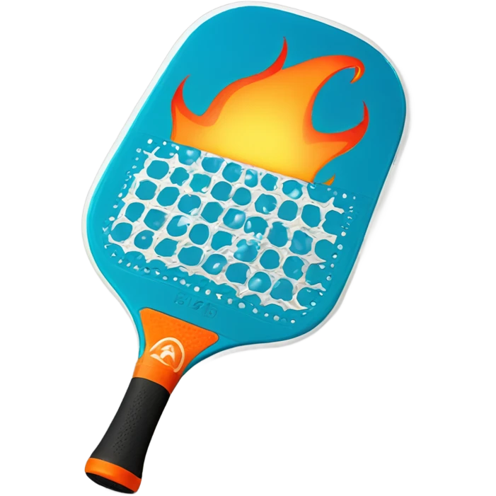 A carbon Pickleball paddle hitting a Pickleball ball with flames on it emoji