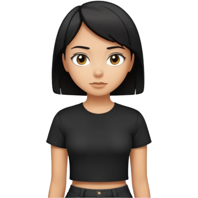 a pretty bratz girl with straight black short hair wearing a black tshirt , tan girl. waist up emoji