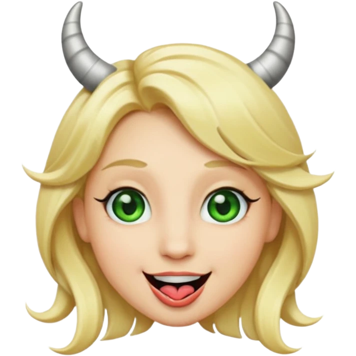 Emoji femme blonde cheveux blond, yeux vert avec de long cils noir qui a des cornes et tire la langue   emoji