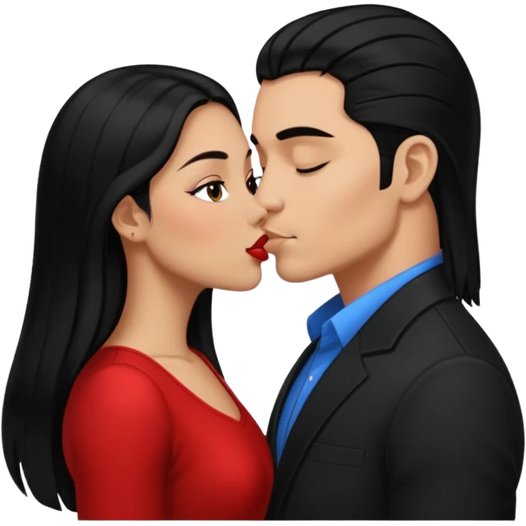 Black slick back hair guy darker Mexican kissing a long black haired light skin Mexican girl emoji