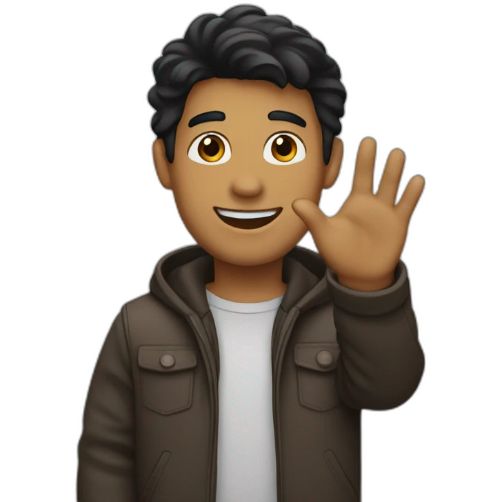 black haired brown guy waving hi emoji