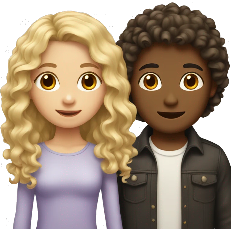 Girl with long dark hair and boy with blond curly hair emoji